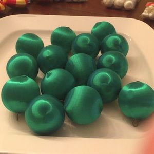 Lot of 15 vintage green silk/satin ornaments.